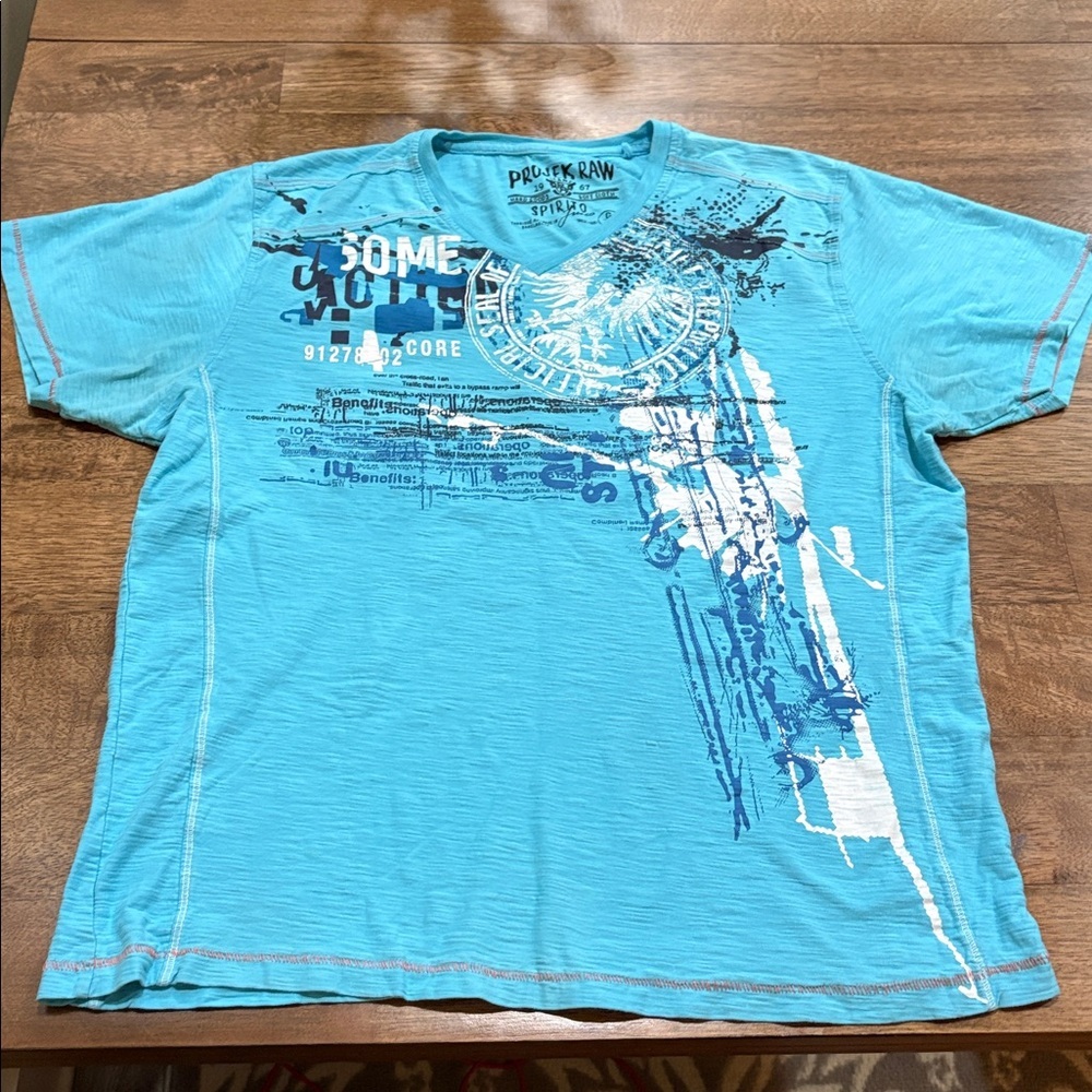 Projek Raw Men's Blue Graphic T-shirt. Large spirito fresco. Cotton